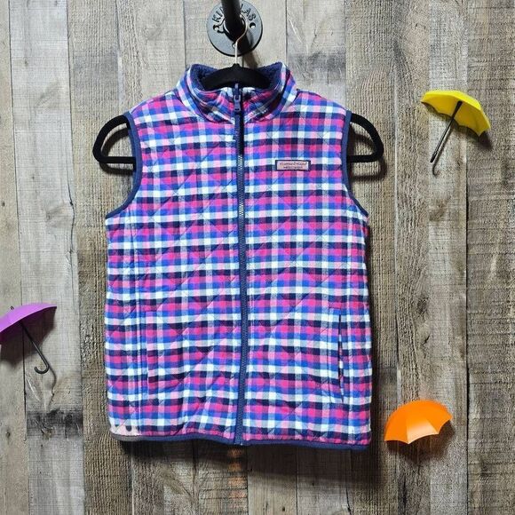 Vineyard Vines Youth Girls Plaid and Navy Reversible Vest FLAWED - Picture 1 of 12